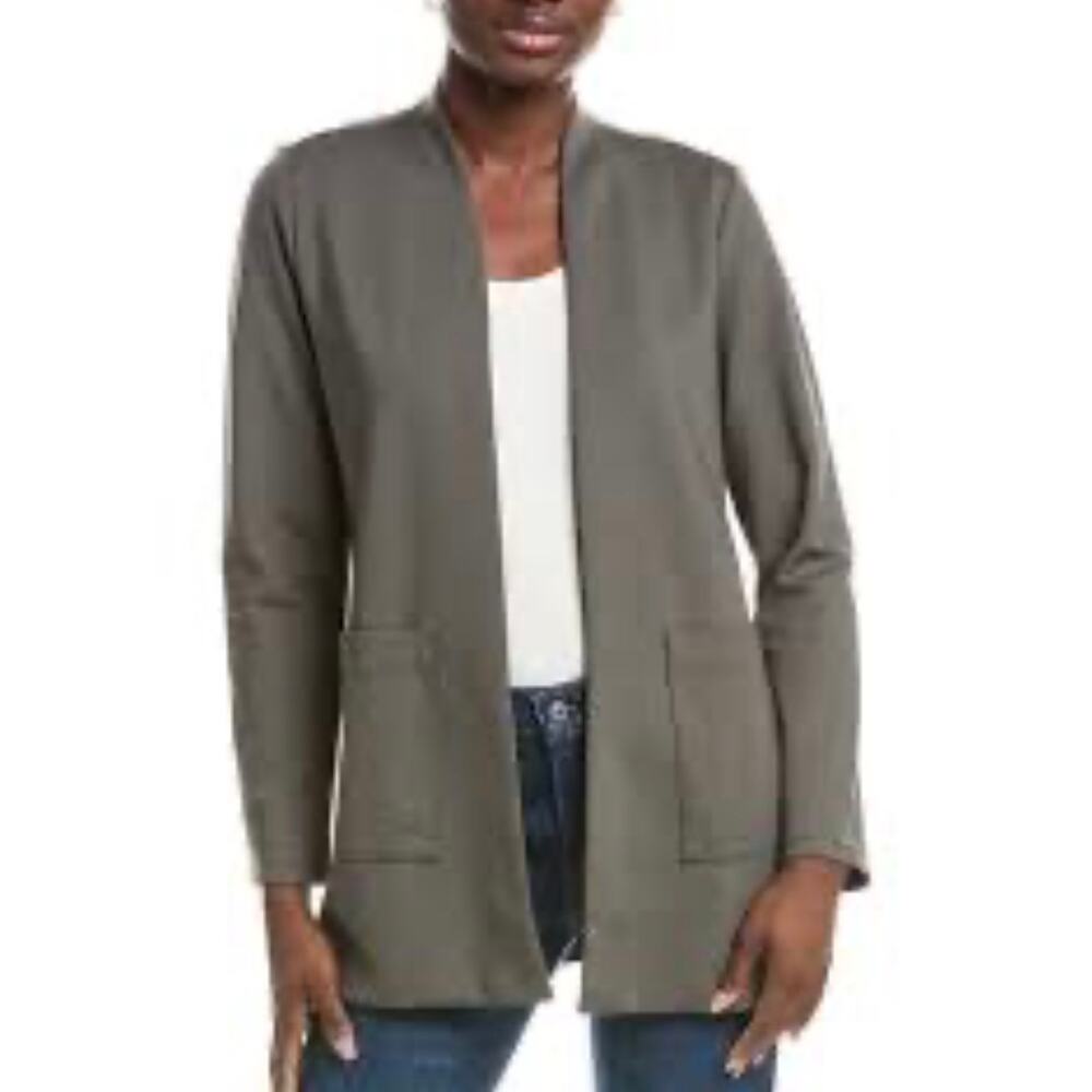 Eileen Fisher Cardigan Jacket Women M Gray Green Excellent Ponte Open Pockets